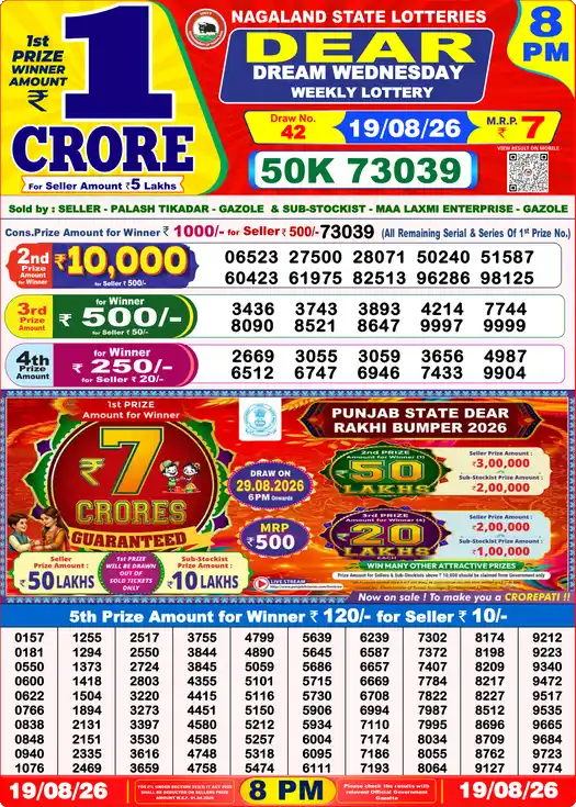 Lottery Sambad 8 PM result 19 Aug 2026