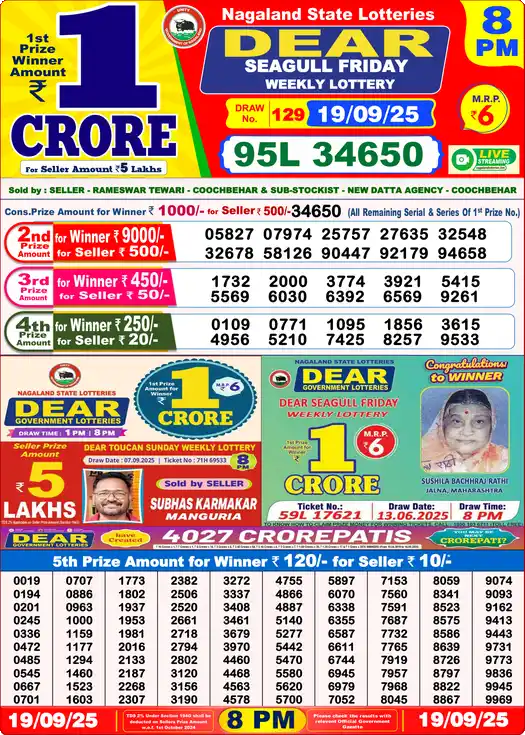 Lottery Sambad 8 PM result 19 Sep 2025