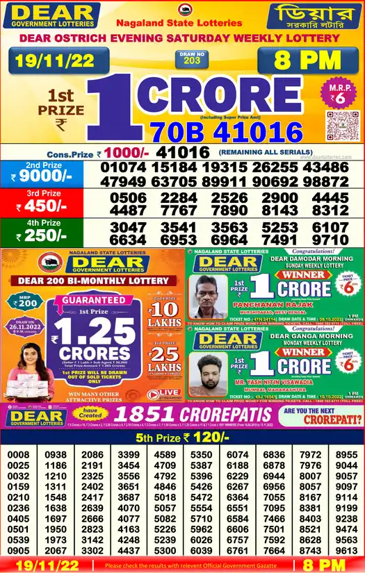Lottery Sambad 8 PM result 19 Nov 2022