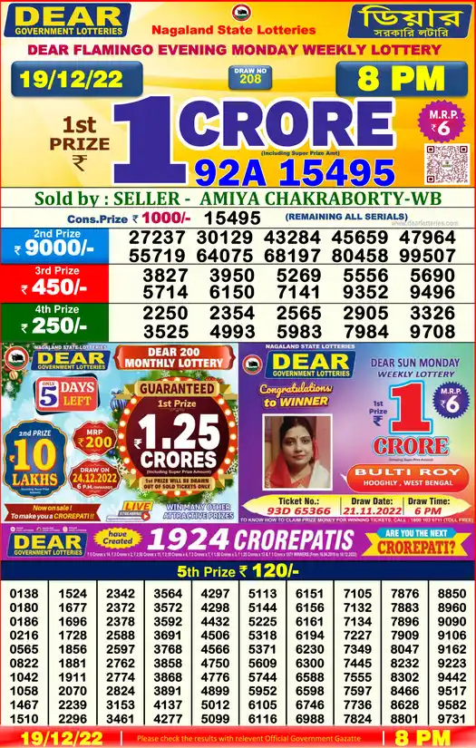 Lottery Sambad 8 PM result 19 Dec 2022