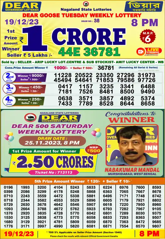 Lottery Sambad 8 PM result 19 Dec 2023