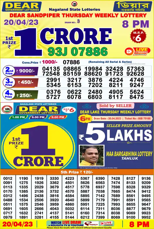 Lottery Sambad 8 PM result 20 Apr 2023