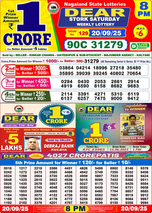 Lottery Sambad 8 PM result 20 Sep 2025
