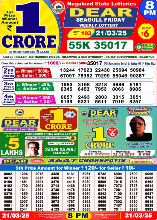 Lottery Sambad 8 PM result 21 Mar 2025