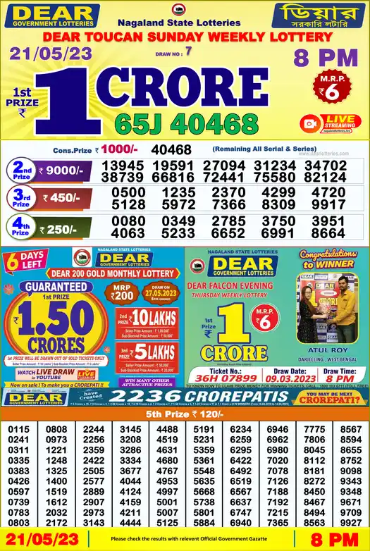 Lottery Sambad 8 PM result 21 May 2023