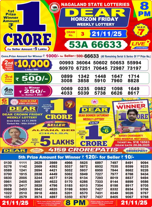 Lottery Sambad 8 PM result 21 Nov 2025