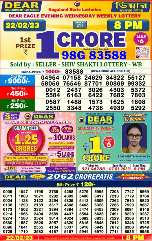 Lottery Sambad 8 PM result 22 Feb 2023