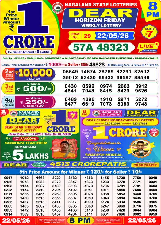 Lottery Sambad Yesterday 8:00 PM Result 22 May 2026