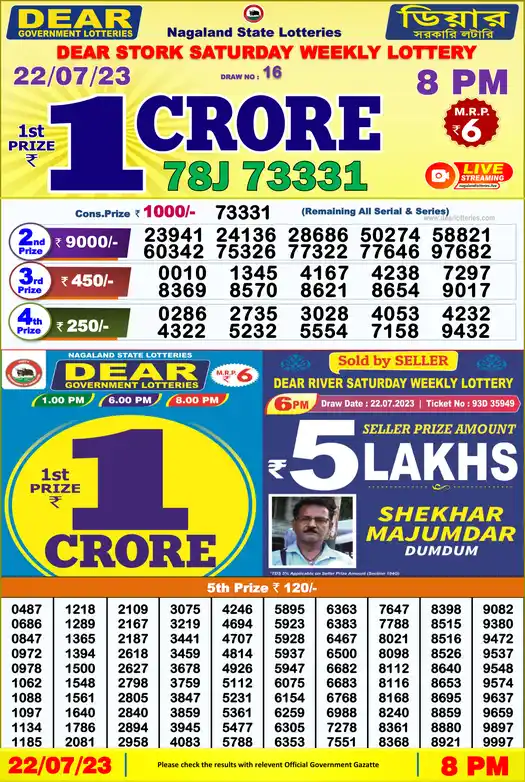 Lottery Sambad 8 PM result 22 Jul 2023