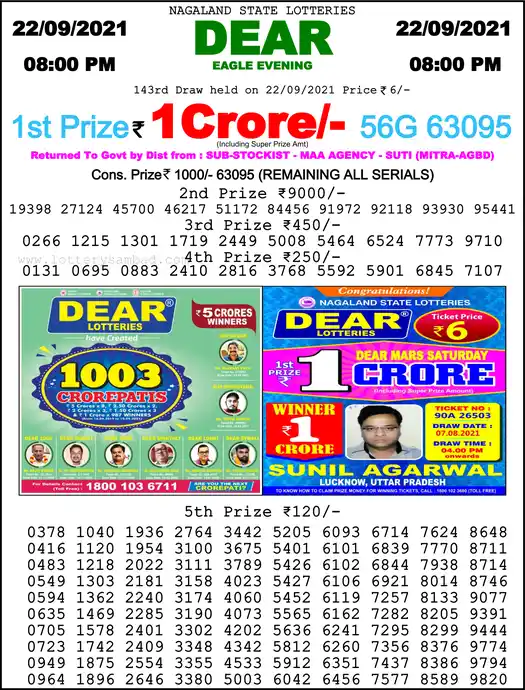 Lottery Sambad 8 PM result 22 Sep 2021