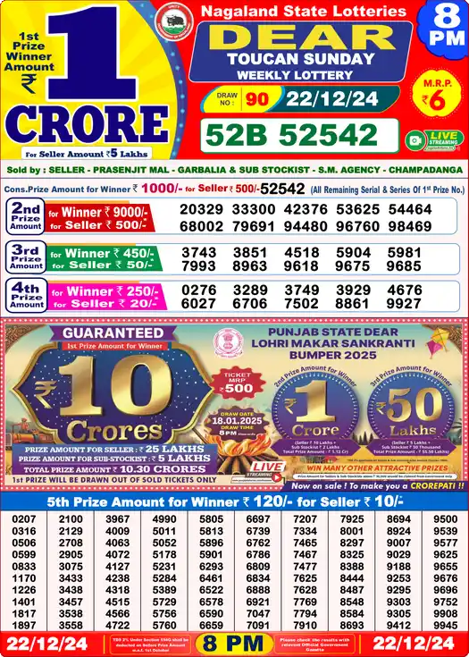 Lottery Sambad 8 PM result 22 Dec 2024
