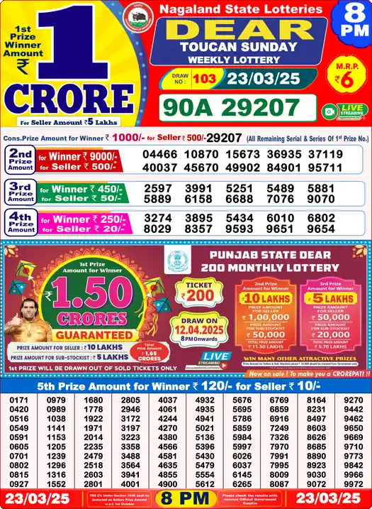 Lottery Sambad 8 PM result 23 Mar 2025