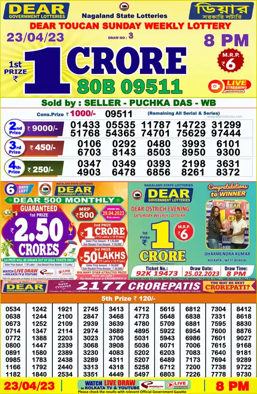 Lottery Sambad 8 PM result 23 Apr 2023