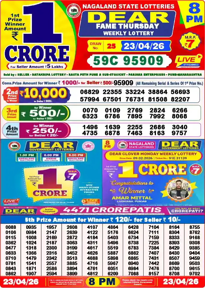 Lottery Sambad 8 PM result 23 Apr 2026