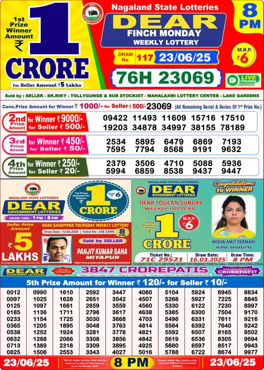 Lottery Sambad 8 PM result 23 Jun 2025