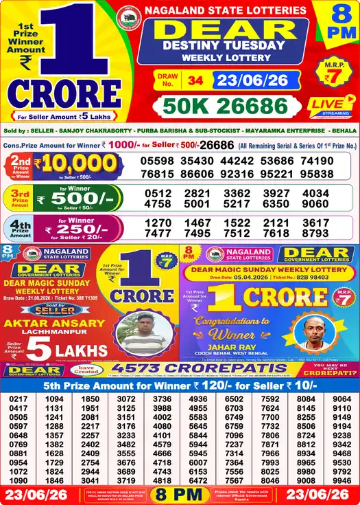 Lottery Sambad Today 8:00 PM Result 23 June 2026
