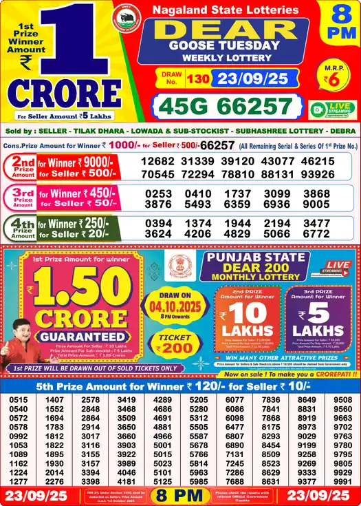 Lottery Sambad 8 PM result 23 Sep 2025