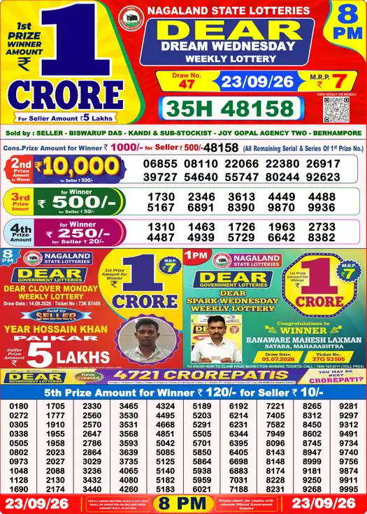 Lottery Sambad 8 PM result 23 Sep 2026