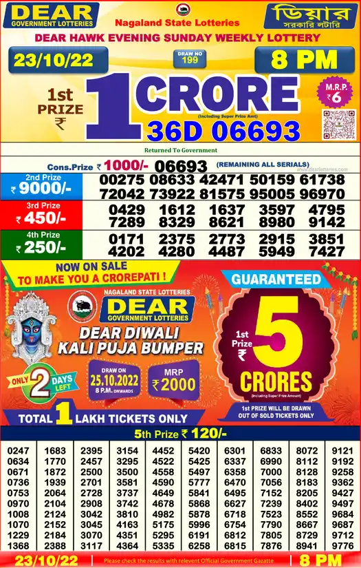 Lottery Sambad 8 PM result 23 Oct 2022