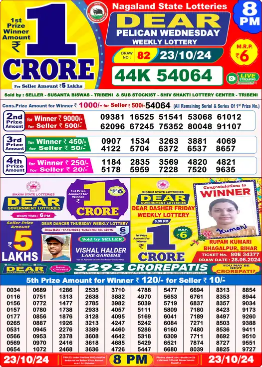 Lottery Sambad 8 PM result 23 Oct 2024