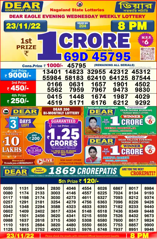 Lottery Sambad 8 PM result 23 Nov 2022
