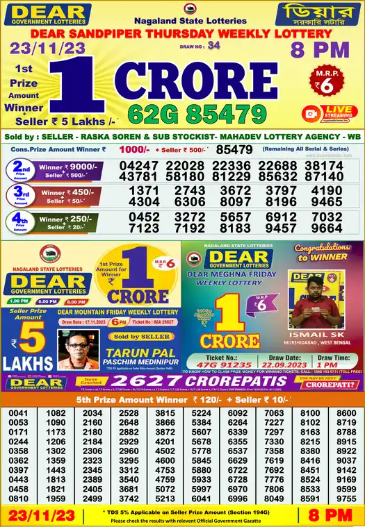 Lottery Sambad 8 PM result 23 Nov 2023