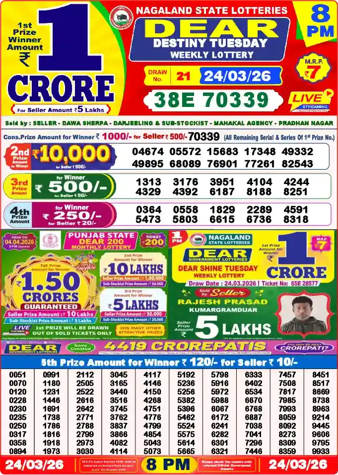Lottery Sambad 8 PM result 24 Mar 2026