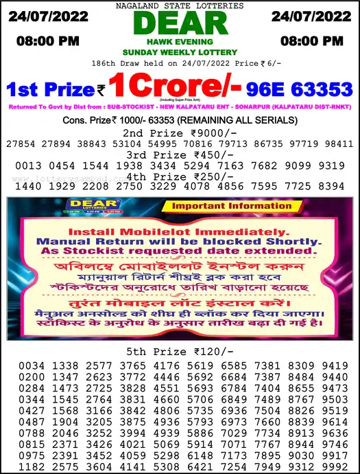 Lottery Sambad 8 PM result 24 Jul 2022