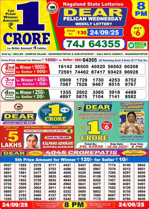 Lottery Sambad 8 PM result 24 Sep 2025