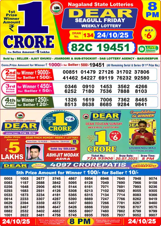 Lottery Sambad 8 PM result 24 Oct 2025