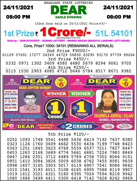 Lottery Sambad 8 PM result 24 Nov 2021