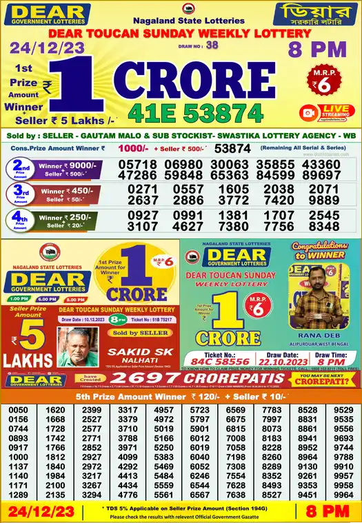 Lottery Sambad 8 PM result 24 Dec 2023