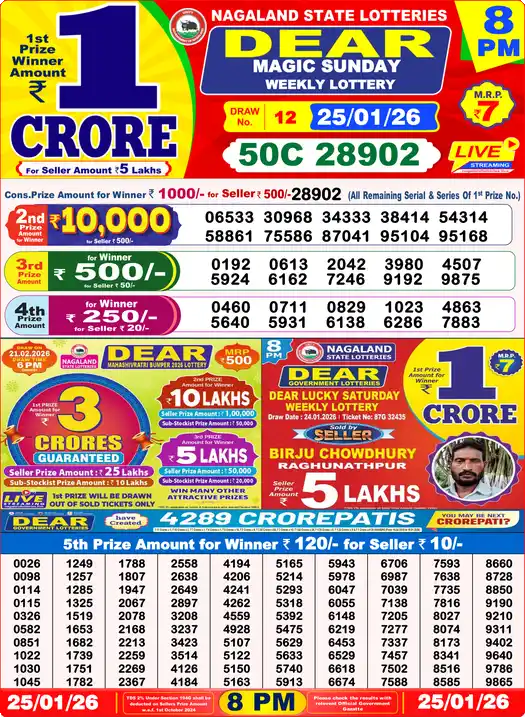 Lottery Sambad 8 PM result 25 Jan 2026