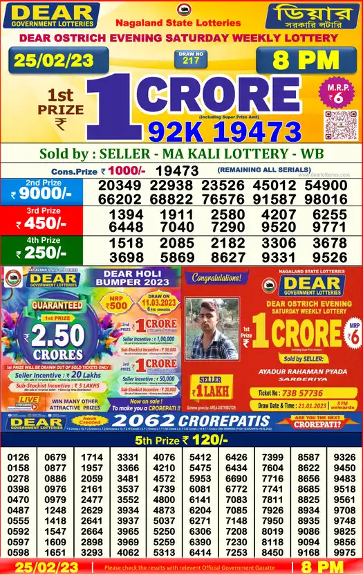 Lottery Sambad 8 PM result 25 Feb 2023