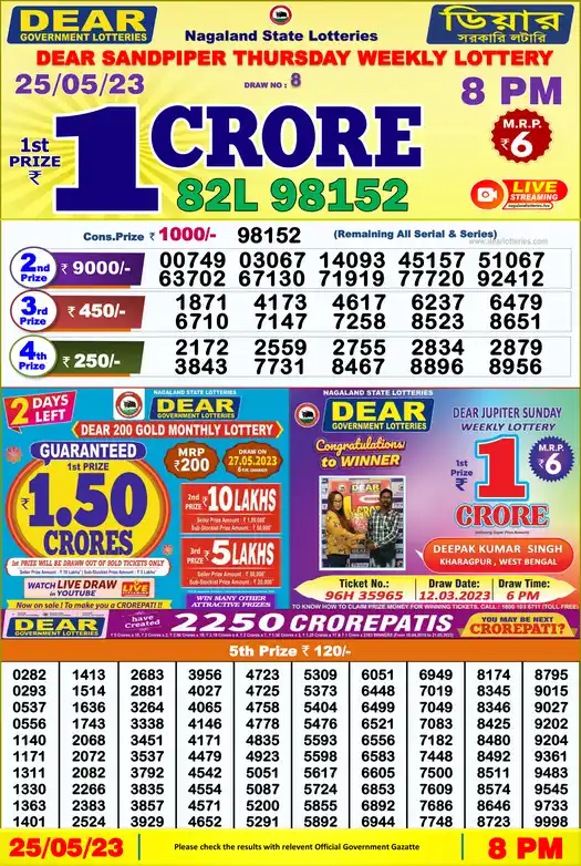 Lottery Sambad 8 PM result 25 May 2023