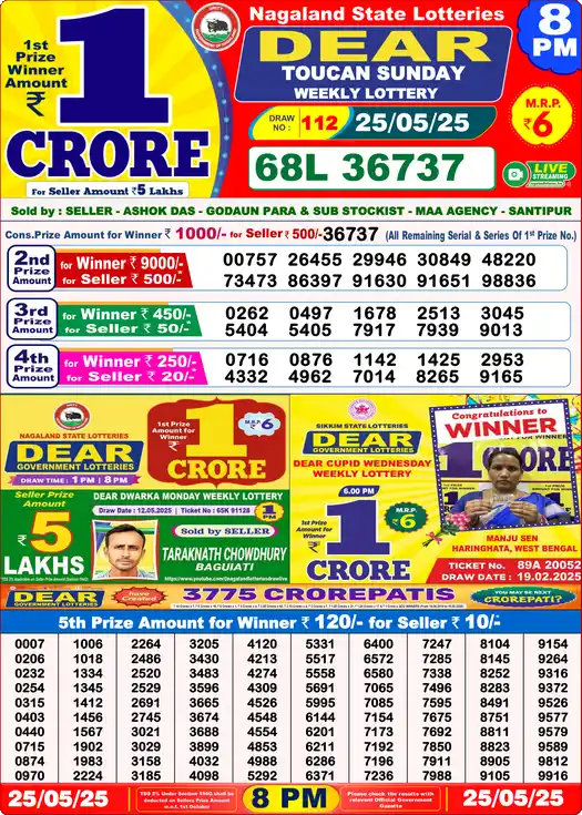 Lottery Sambad 8 PM result 25 May 2025