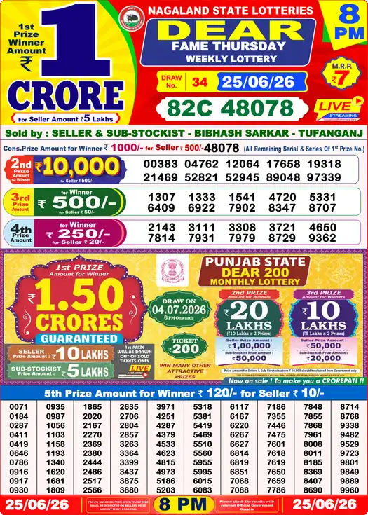 Lottery Sambad Today 8:00 PM Result 25 June 2026