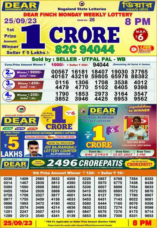 Lottery Sambad 8 PM result 25 Sep 2023