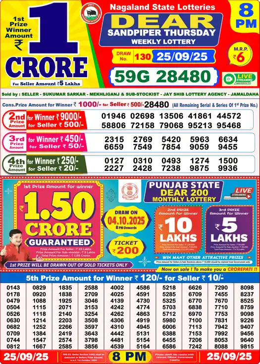 Lottery Sambad 8 PM result 25 Sep 2025