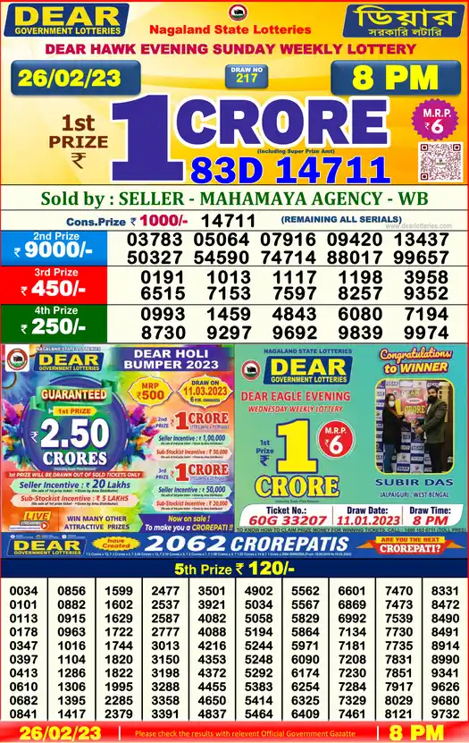 Lottery Sambad 8 PM result 26 Feb 2023