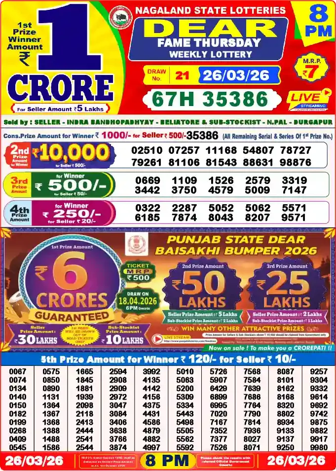 Lottery Sambad 8 PM result 26 Mar 2026