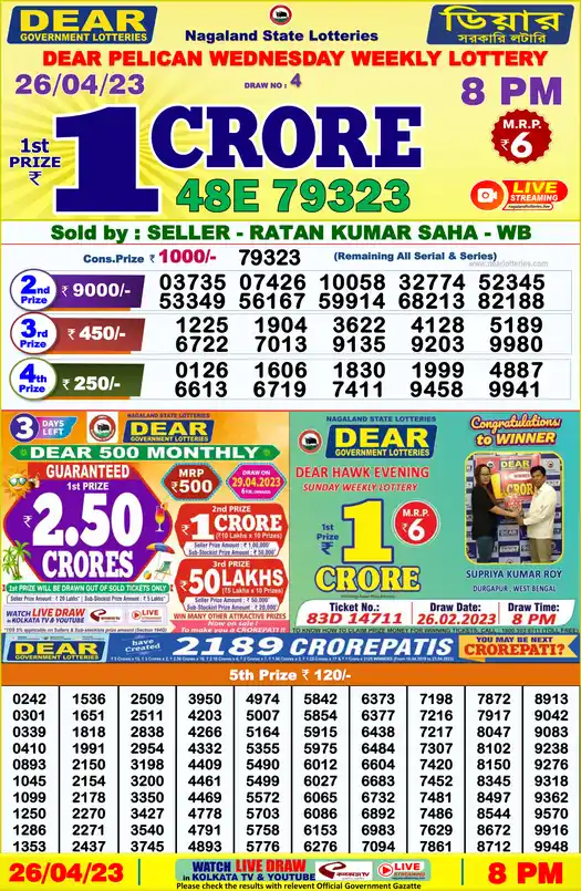Lottery Sambad 8 PM result 26 Apr 2023