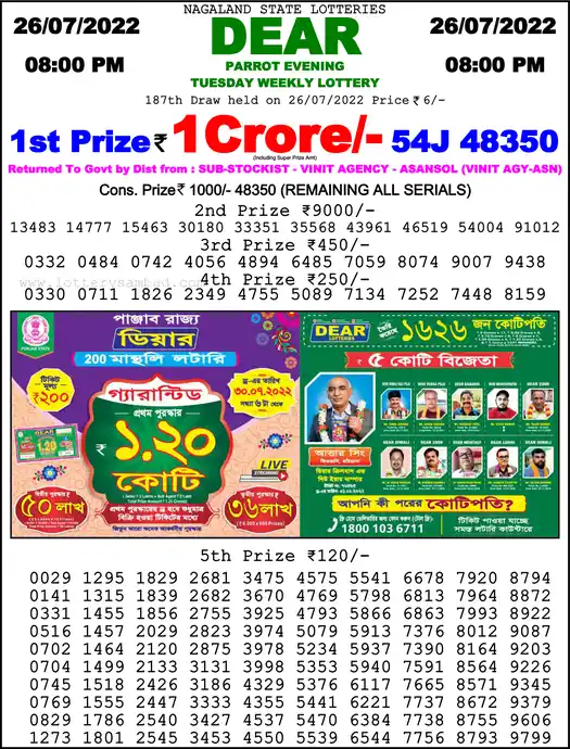 Lottery Sambad 8 PM result 26 Jul 2022