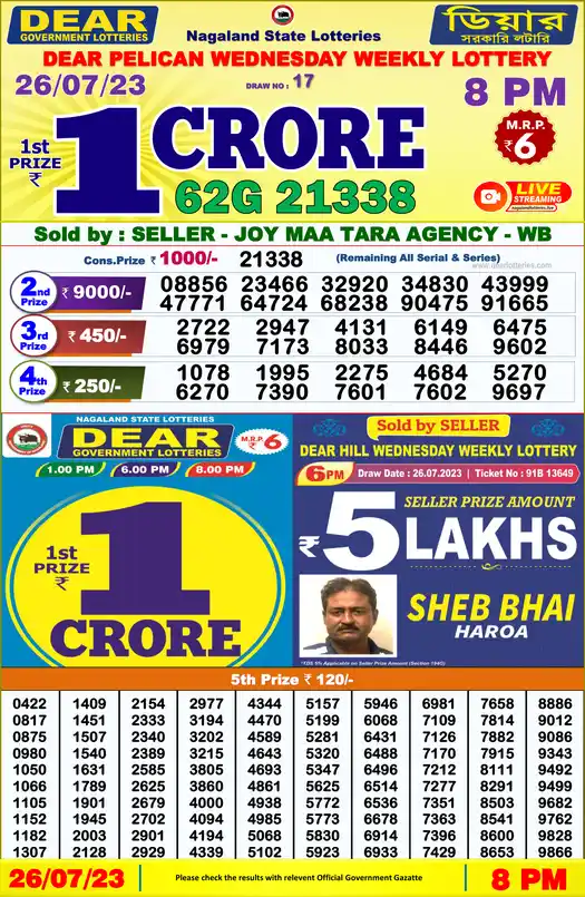 Lottery Sambad 8 PM result 26 Jul 2023