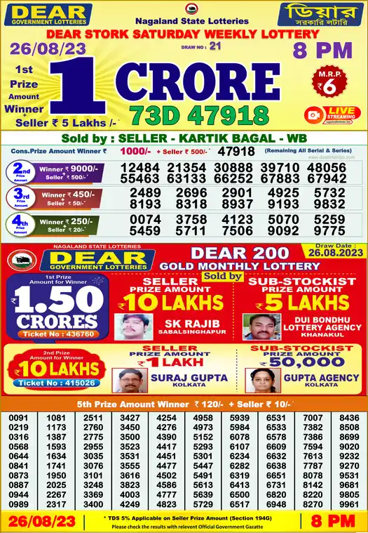 Lottery Sambad 8 PM result 26 Aug 2023