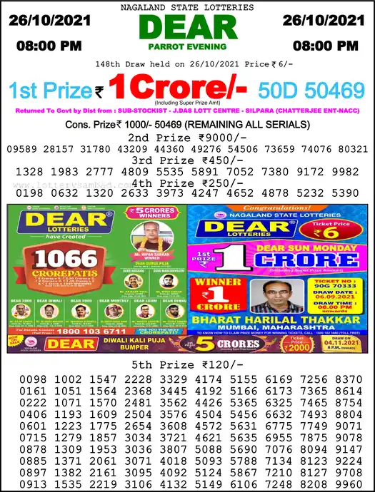 Lottery Sambad 8 PM result 26 Oct 2021