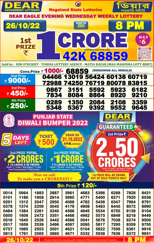 Lottery Sambad 8 PM result 26 Oct 2022