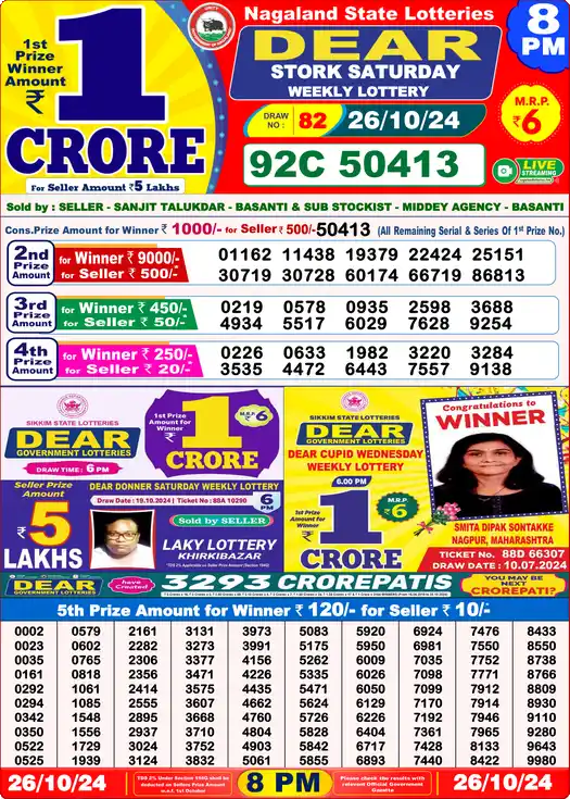 Lottery Sambad 8 PM result 26 Oct 2024