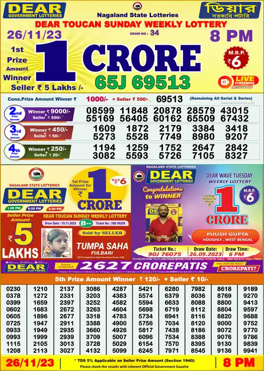 Lottery Sambad 8 PM result 26 Nov 2023