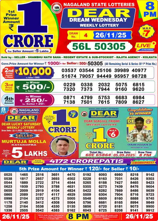 Lottery Sambad 8 PM result 26 Nov 2025